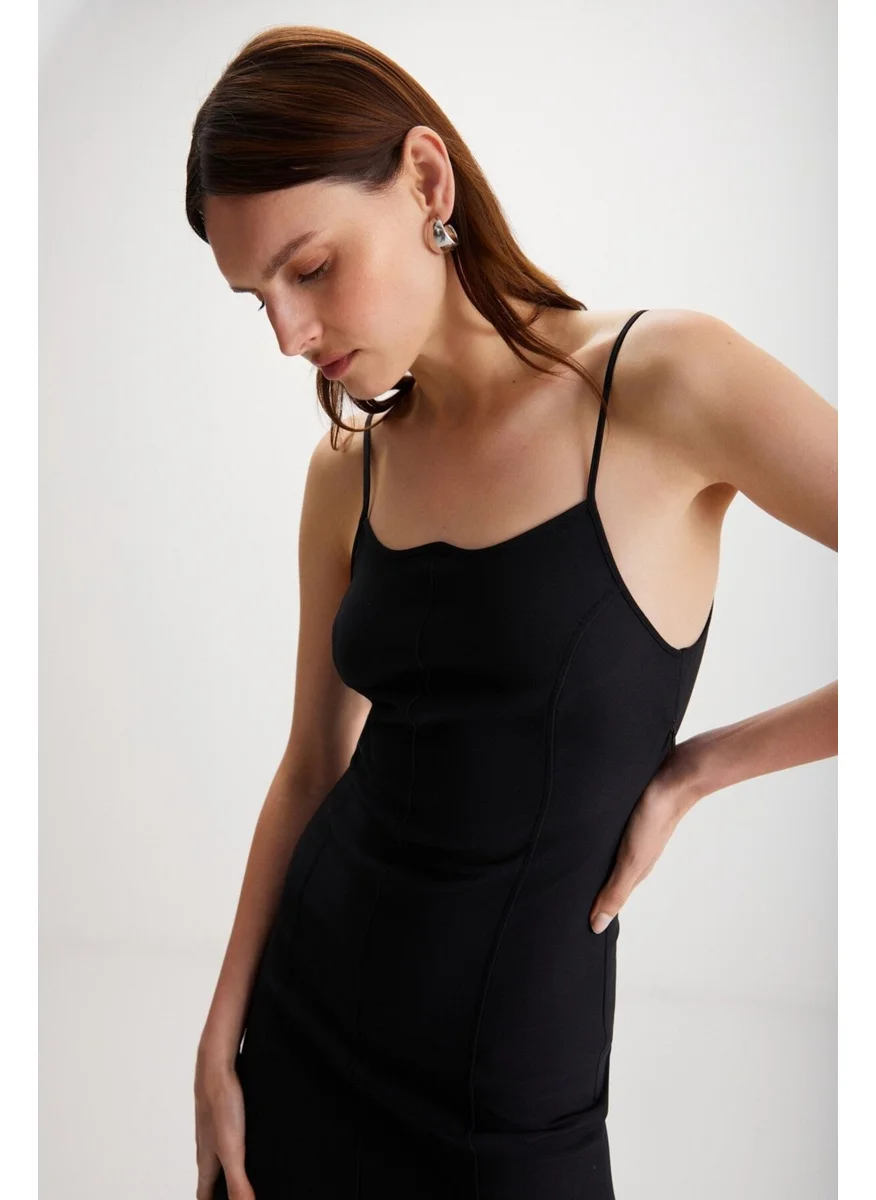 جريميلانج Manuela Women's Strappy Mini Length Flexible Knitted Fabric Slim Fit Black Dress