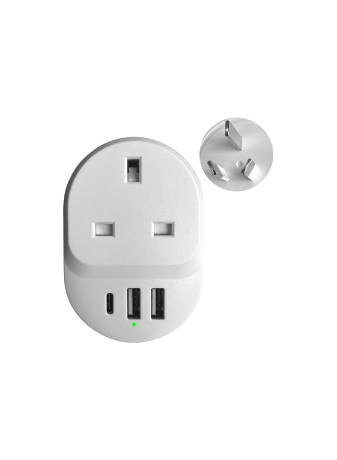 promass UAE/KSA/UK to Australia/China Travel Plug Adapter with 2xUSB+1xType C Ports, Compact Wall Extender Power Socket, 18W, Electric Safety Protection and Fire Retardant for Travel, Office and Home - Image 2