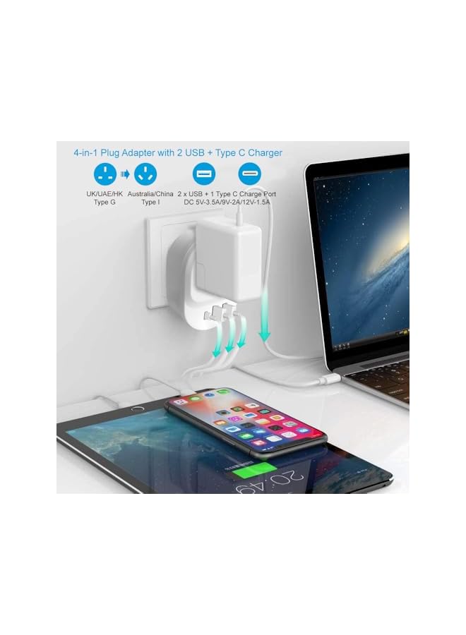 promass UAE/KSA/UK to Australia/China Travel Plug Adapter with 2xUSB+1xType C Ports, Compact Wall Extender Power Socket, 18W, Electric Safety Protection and Fire Retardant for Travel, Office and Home - Image 3