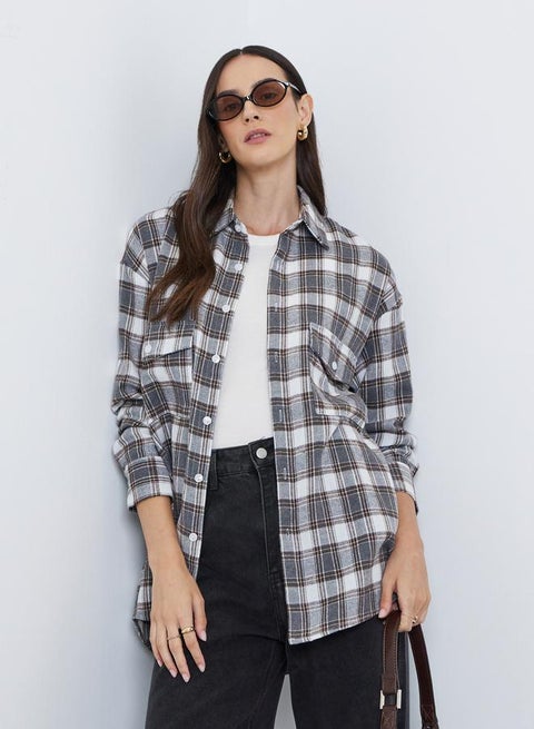 Styli Oversized Checked Print Buttoned Shirt