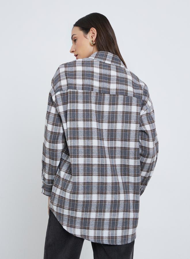 Styli Oversized Checked Print Buttoned Shirt - Image 5