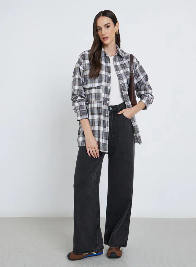 ستايلي بلوزة فضفاضة بطبعة مربعات