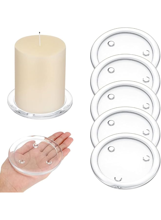 The Bros Clear Glass Candle Plates,5PCS Round Pillar Candle Holders 10CM Glass Candle Tray Glass Coaster Holder Small Round Plate Candle Tray Plates Candle Centerpiece for Dining Wedding Party Table - Image 1