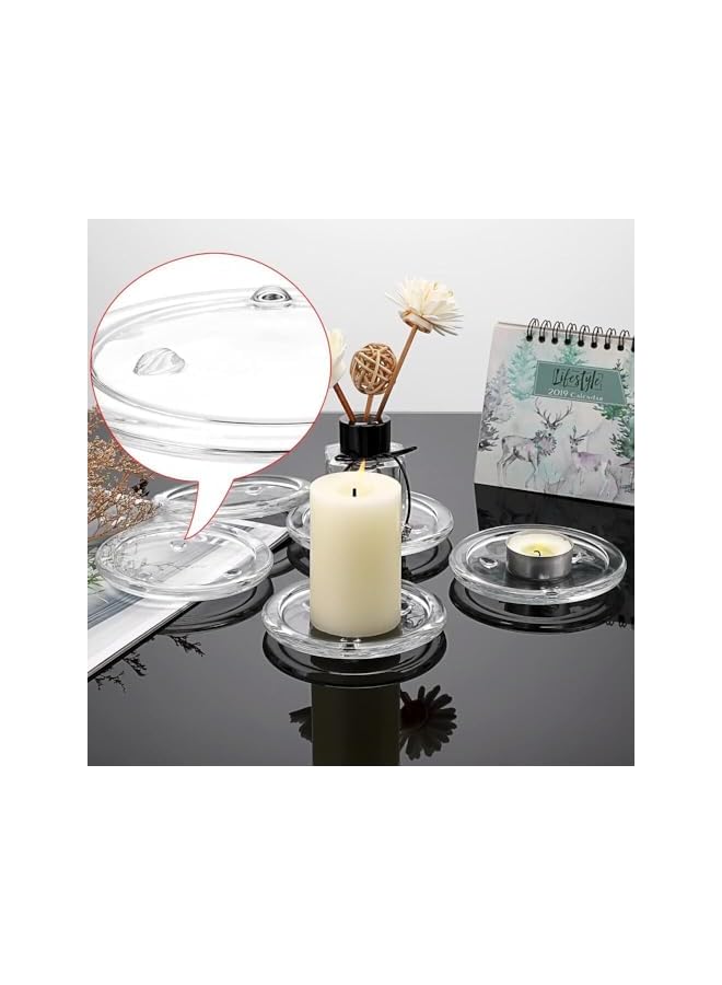 The Bros Clear Glass Candle Plates,5PCS Round Pillar Candle Holders 10CM Glass Candle Tray Glass Coaster Holder Small Round Plate Candle Tray Plates Candle Centerpiece for Dining Wedding Party Table - Image 5