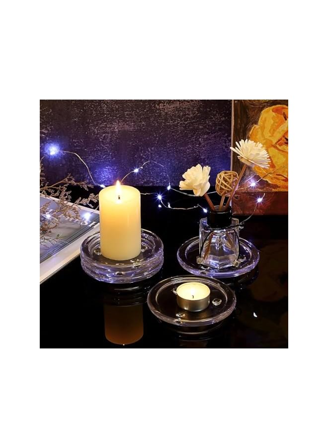 The Bros Clear Glass Candle Plates,5PCS Round Pillar Candle Holders 10CM Glass Candle Tray Glass Coaster Holder Small Round Plate Candle Tray Plates Candle Centerpiece for Dining Wedding Party Table - Image 2