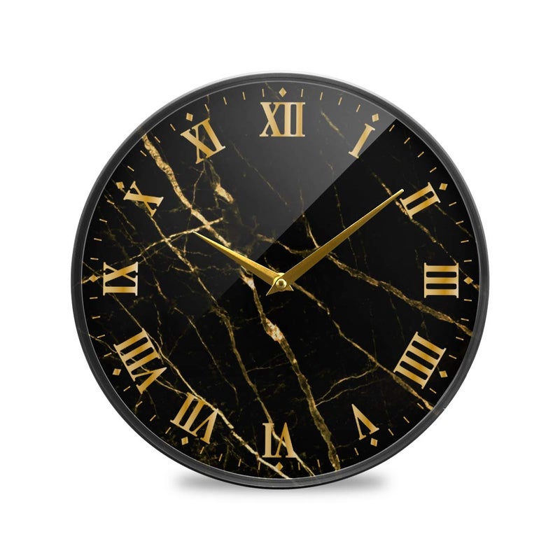 ALAZA Black Marble Print Gold Lines Wall Clock Battery Operated Silent Non Ticking Clocks for Living Room Decor 12 Inch 95 Inch