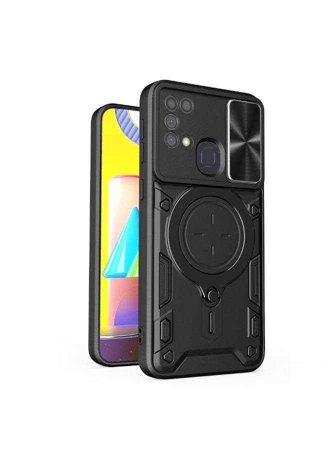 جراب حمايه مقاوم للصدمات وحمايه للكاميرا مزود بدبله معدنيه سي دي متوافق مع Samsung Galaxy M31  (اسود)