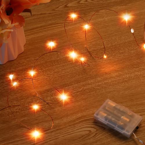 Ariceleo Mini Halloween Fairy Lights 2 Pack Copper Wire Battery Operated LED String Lights for Bedroom Christmas Party Decoration 5m16ft Orange