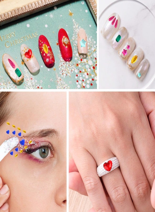 HLTOO 150PCS Rhinestones Nail Art Charms, Colorful Flatback Crystal Gems Nail Art Accessories Decoration, Heart Star Water-Drop Round Geometric Multi Shapes Rhinestones for Crafts Nail Supplies - Image 3