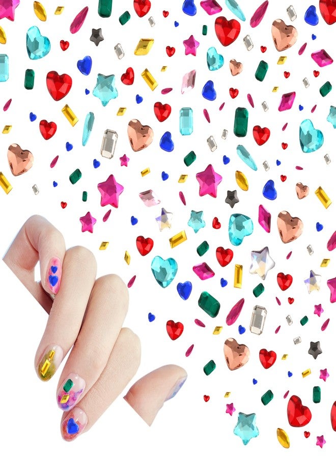 HLTOO 150PCS Rhinestones Nail Art Charms, Colorful Flatback Crystal Gems Nail Art Accessories Decoration, Heart Star Water-Drop Round Geometric Multi Shapes Rhinestones for Crafts Nail Supplies - Image 1