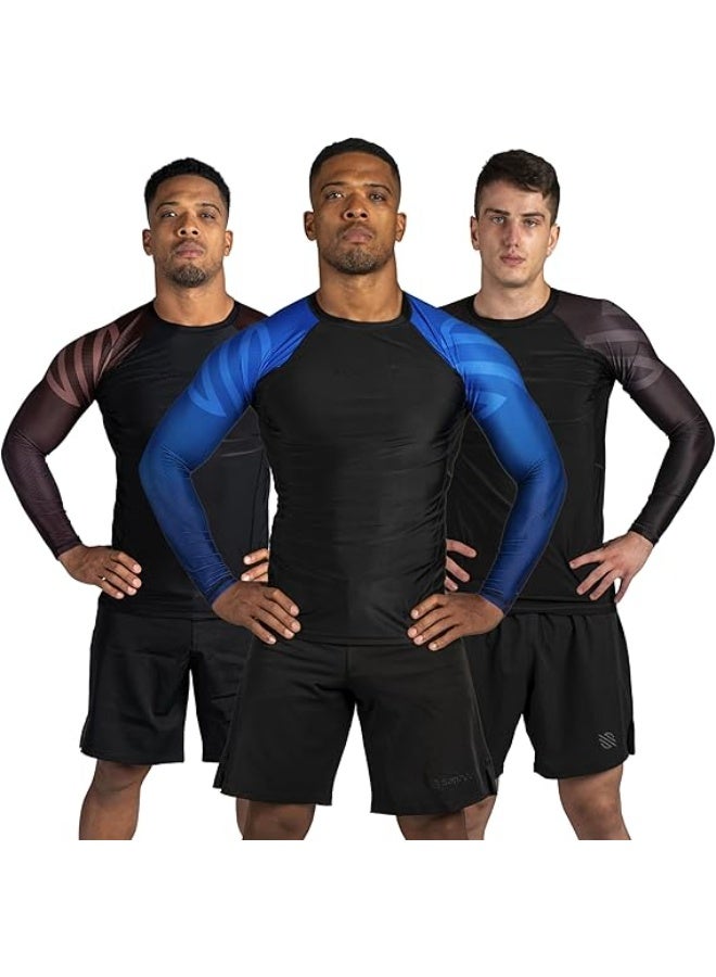 سنابول واقي طفح جلدي ضاغط بأكمام طويلة من سنابول للرجال | قميص تدريب فنون القتال المختلطة والجوجيتسو البرازيلي والمصارعة والمصارعة الحرة | طبقة أساسية بدون جيتسو، أسود/أزرق - Image 1