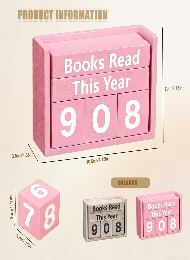 Hibucuo Books Read This Year Counter - Book Tracker Sign with Number Cubes, Reading Challenge Gift for Bookworms, Library Lovers, Teachers - Bookshelf & Desk Decor (Up to 999 Books) Pink - Image 4