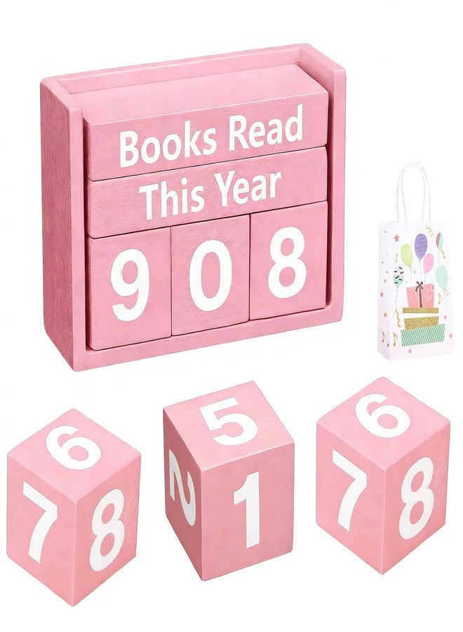 Hibucuo Books Read This Year Counter - Book Tracker Sign with Number Cubes, Reading Challenge Gift for Bookworms, Library Lovers, Teachers - Bookshelf & Desk Decor (Up to 999 Books) Pink - Image 1