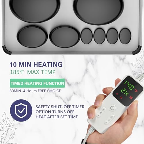 AICNLY 10 Pcs Basalt Hot Stones Massage Set with Temperature AdjustmentHot Stones Massage with Warmer Kit Professional Massage Tool for SpaLymphatic Drainage Relieve Tension and Muscle Pain - Image 5