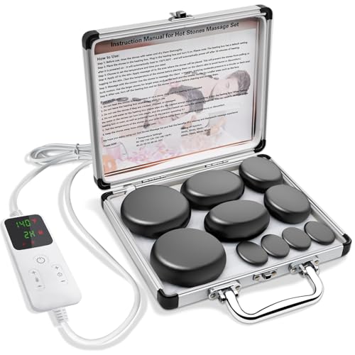 AICNLY 10 Pcs Basalt Hot Stones Massage Set with Temperature AdjustmentHot Stones Massage with Warmer Kit Professional Massage Tool for SpaLymphatic Drainage Relieve Tension and Muscle Pain - Image 2