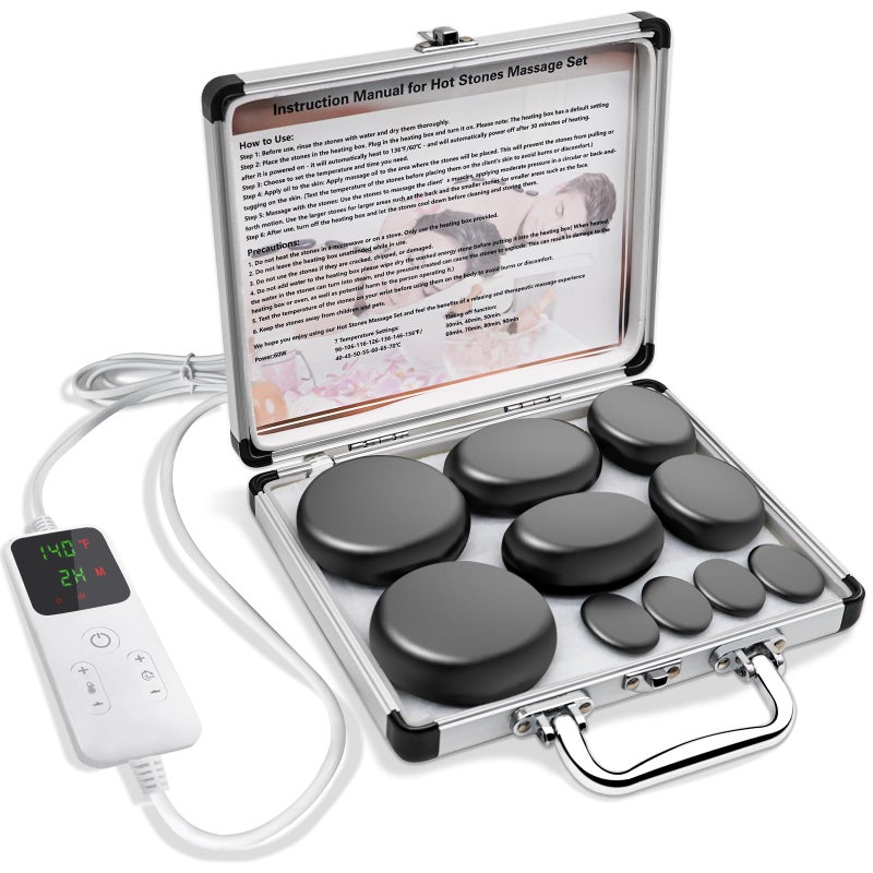 AICNLY 10 Pcs Basalt Hot Stones Massage Set with Temperature AdjustmentHot Stones Massage with Warmer Kit Professional Massage Tool for SpaLymphatic Drainage Relieve Tension and Muscle Pain - Image 3