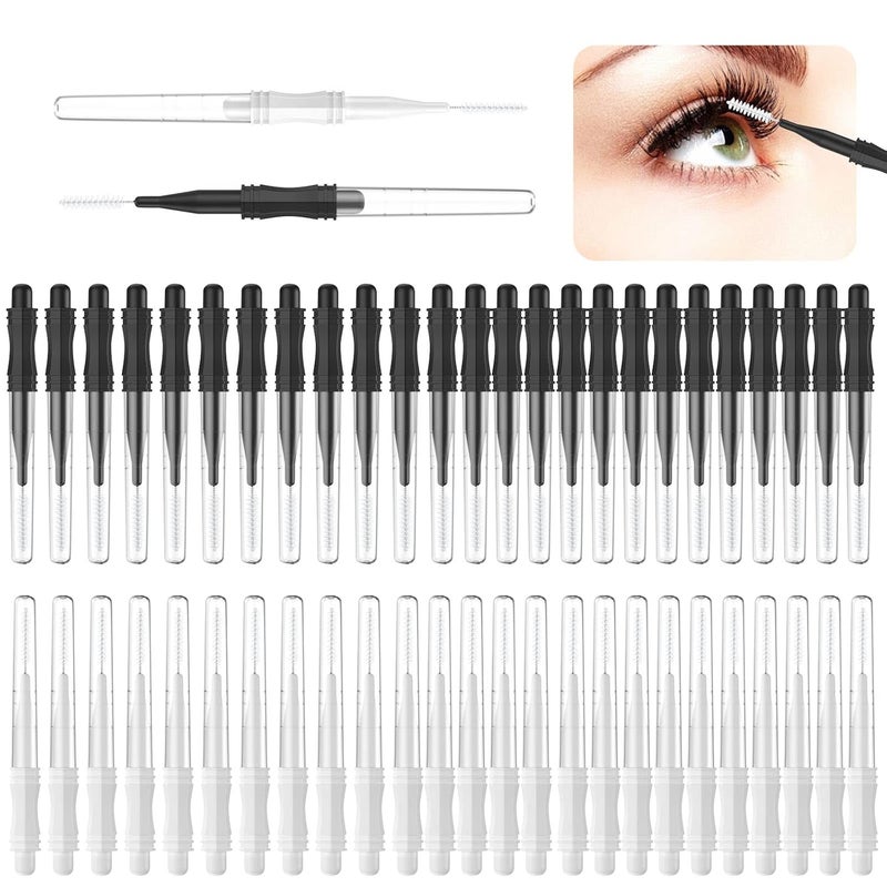 CANIPHA 50 Pcs Micro Eyebrow Brush With Cap,Eyebrow Spoolie Brush Micro Eyebrow Lamination Brush 2 Size Multifunctional Micro Spooly Lash Mascara Brush Comb for Eyelash Lift Extensions Brow Clean(White,Black)