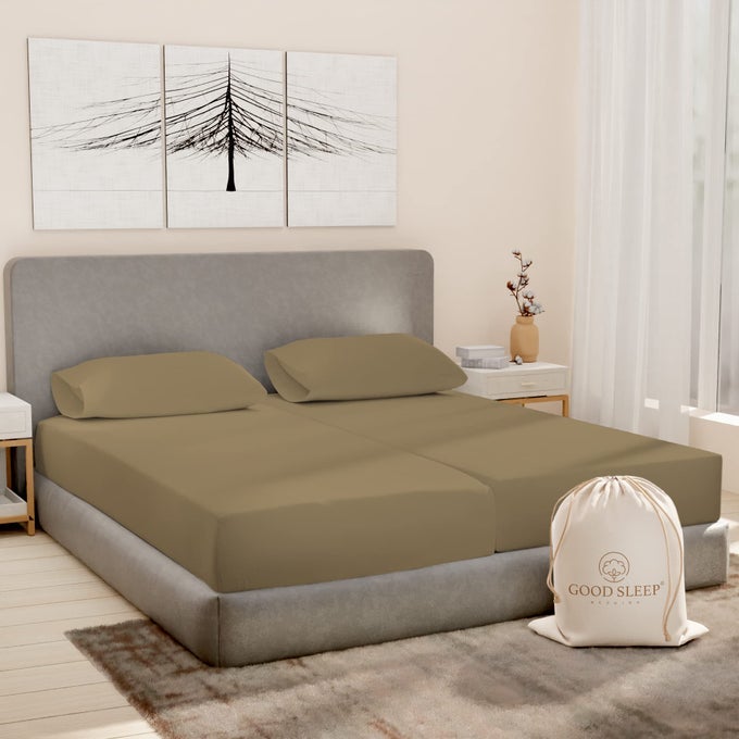 SPLIT KING SHEETS SETS FOR ADJUSTABLE BED COTTON LUXURY SHEETS 1000 TC EGYPTIAN COTTON 5 PIECE 100 COTTON SPLIT KING SHEET SET SATEEN WEAVE 2 FITTED 16 DEEP POCKET TAUPE