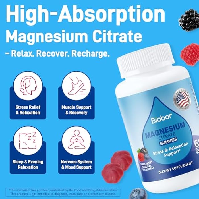 Biobor Magnesium Citrate Gummies 200mg for Adults, High Absorption Magnesium Supplement for Leg Cramps, Stress Relaxation, Muscle Health, No Artificial Colors or Flavors, Gluten Free, Vegetarian - Image 5