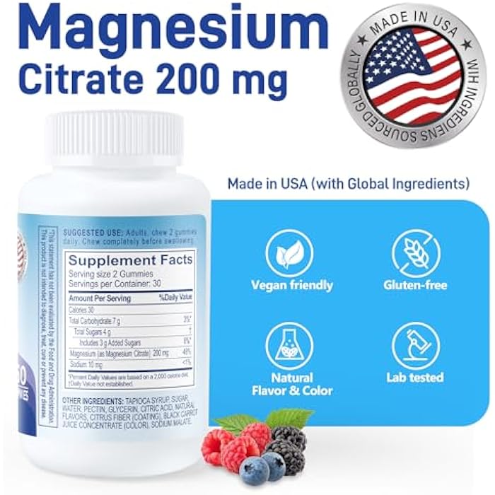 Biobor Magnesium Citrate Gummies 200mg for Adults, High Absorption Magnesium Supplement for Leg Cramps, Stress Relaxation, Muscle Health, No Artificial Colors or Flavors, Gluten Free, Vegetarian - Image 2