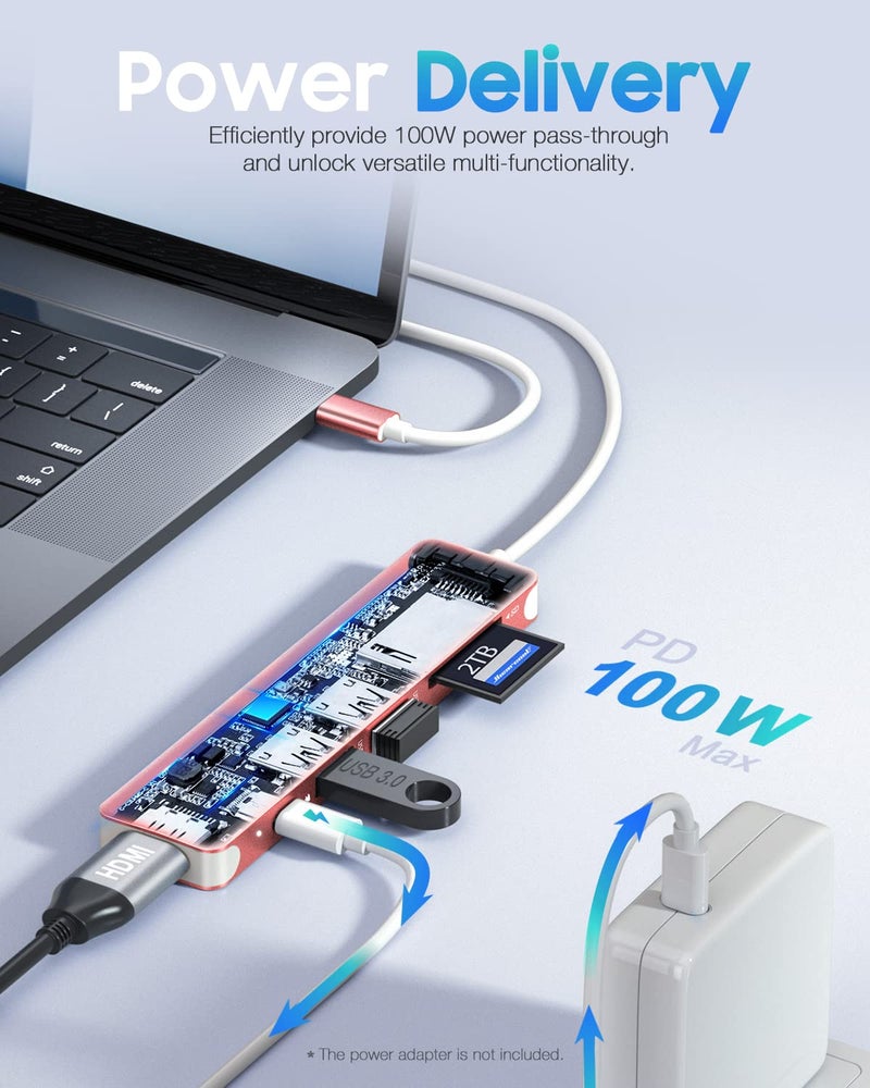 Hiearcool USB C Hub,USB-C Dongle,7IN1 USBC to HDMI Multple Adapter Compatible for MacBook Dell Lenovo Asus Thunderbolt 3 Thunderbolt 4 Type C Docking Station (HDMI USB3.0 TF/SD PD)-Rose Gold - Image 3
