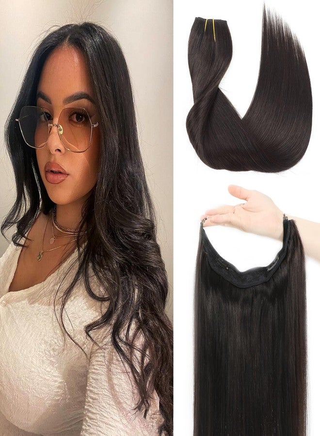 Tinashe Wire Hair Extensions Real Human Hair Straight Hair Extensions 20inch Natural Black Invisible Wire Fish Line Straight Human Hair Extensions (20 inch, #1B) - Image 1