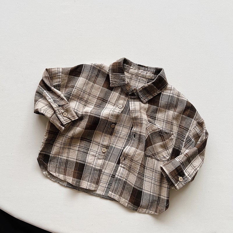 Boys' Shirt Children's Korean-style Retro Autumn New Girls' Risen Long-sleeved Jacket Children's Fashionable Children's Wear - Image 1