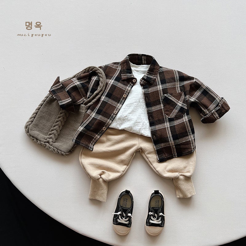 Boys' Shirt Children's Korean-style Retro Autumn New Girls' Risen Long-sleeved Jacket Children's Fashionable Children's Wear - Image 3