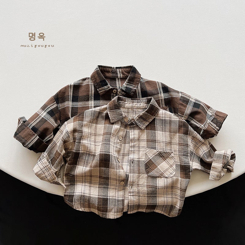 Boys' Shirt Children's Korean-style Retro Autumn New Girls' Risen Long-sleeved Jacket Children's Fashionable Children's Wear - Image 2