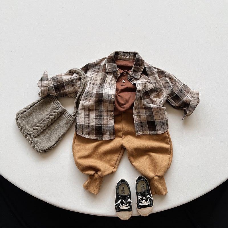 Boys' Shirt Children's Korean-style Retro Autumn New Girls' Risen Long-sleeved Jacket Children's Fashionable Children's Wear - Image 4