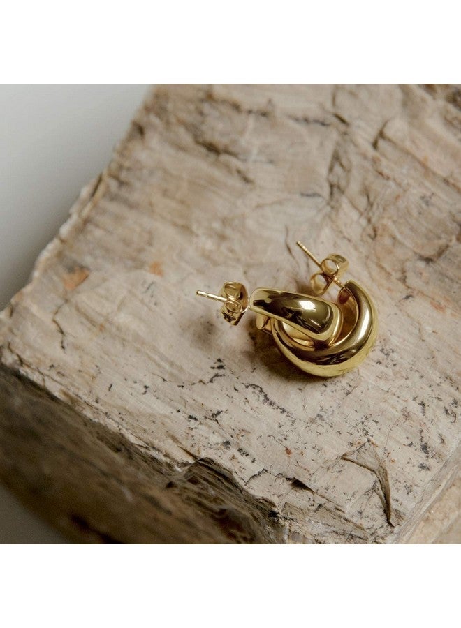 PAVOI 14K Yellow Gold Plated 925 Sterling Silver Posts Thick Dome Huggie Earrings for Women | Small Wide Round Hoop Earrings - Image 2