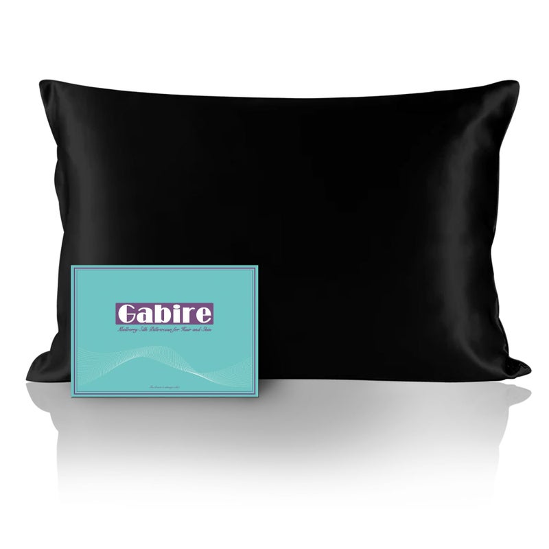 Gabire Gabire Mulberry Silk Pillow Case for Hair and Skin Prevent Acne Pillowcases Both Sides Real Silk Pillowcases Organic Silk Pillowcase with Hidden Zipper  Black  Queen (20""?30"") - Image 1