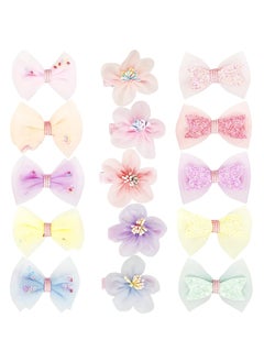 Tulle Glitter Hair Bows for Girls BETITETO 15 Pieces Cute Handmade Flower Rhinestone Alligator Hair Clips Nonslip for kids Women