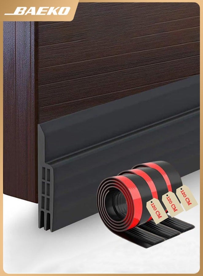 BAEKO (3 pack) Door Draft Stopper, Under Door Draft Blocker , Adjustable Adhesive Rubber Door Seal Waterproof Soundproof for Interior Exterior Doors Guard Against Drafts Dust Noise Animals (5×120CM,Black) - Image 1