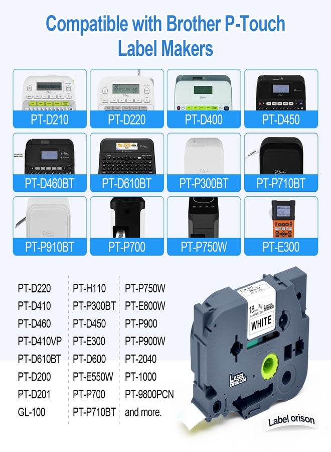 لايبل أوريسون شريط لاصق أوريسون 2PK متوافق مع طابعة الملصقات Brother P-Touch TZ TZe-241 قياسي مغلف 18 مم أسود على أبيض TZ-241 TZ241 خرطوشة Ptouch واحدة 3/4 بوصة (0.70 بوصة) × 26.2 قدم (8 أمتار) - Image 2