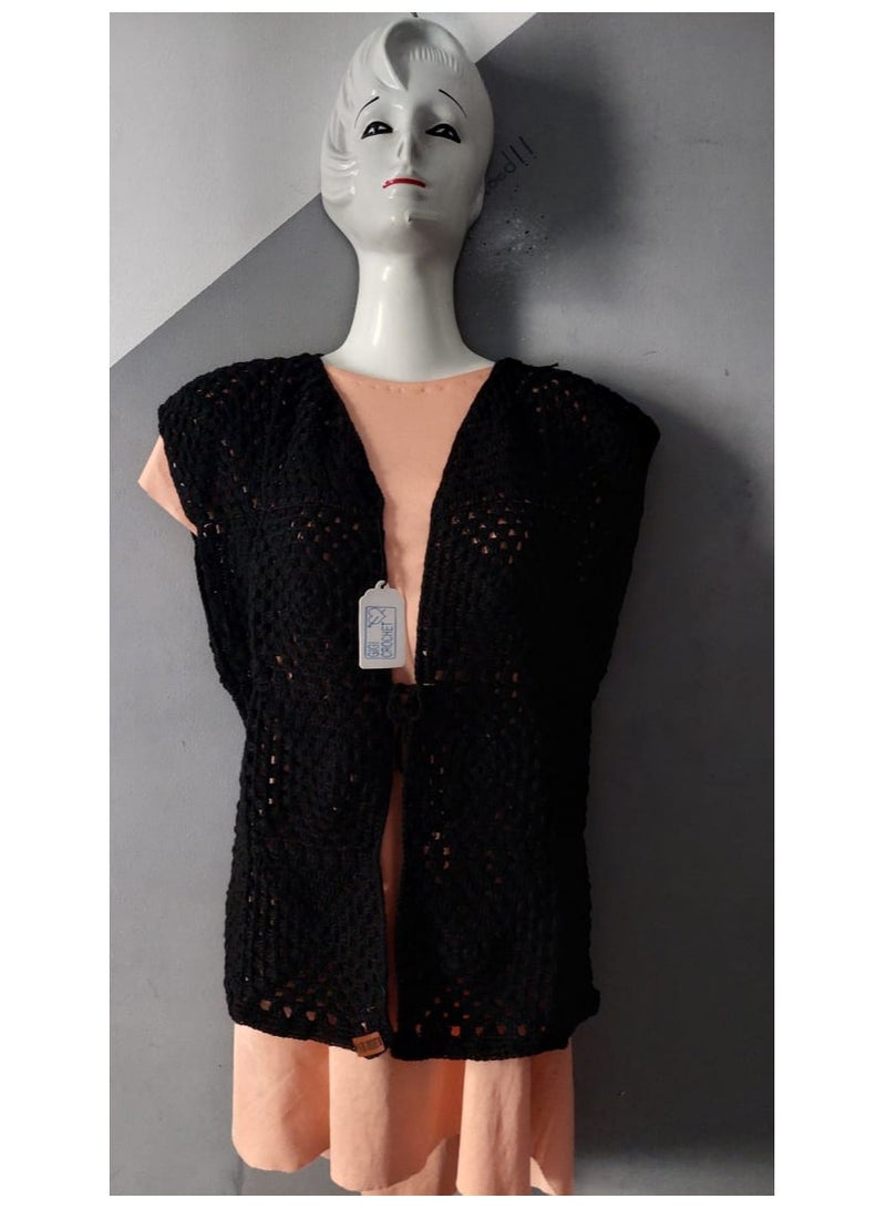 Handmade crocheted black gilet