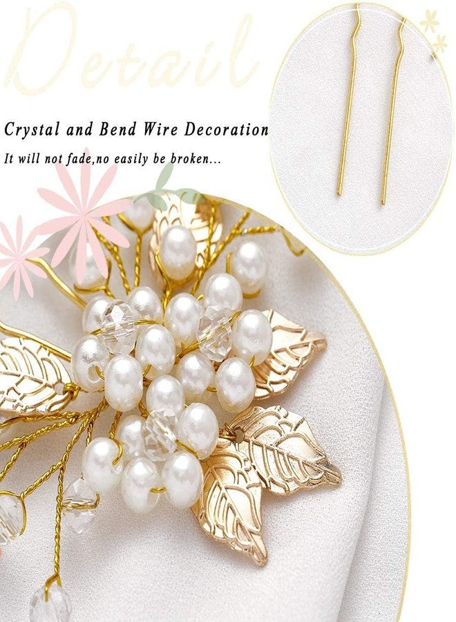 DHANABAPA Pearl Hair Accessories Crystal Beaded Handmade Hair Pins For Brides Bridesmaid Hair Piece Tiara Vine For Hair Decoration, Vintage Floral Design, Perfect for Brides, Bridesmaids - 3 Pcs, Gold. - Image 3
