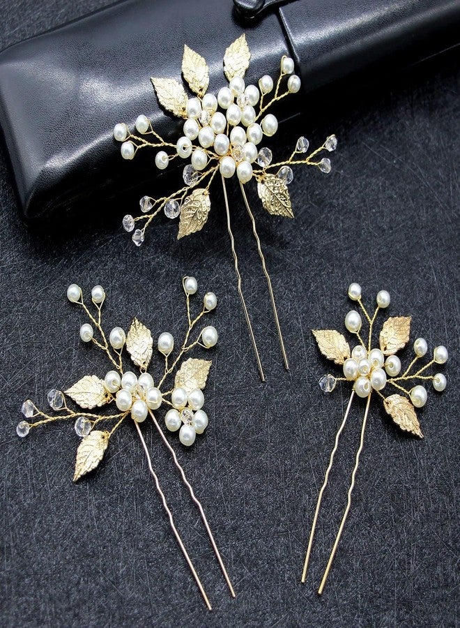 DHANABAPA Pearl Hair Accessories Crystal Beaded Handmade Hair Pins For Brides Bridesmaid Hair Piece Tiara Vine For Hair Decoration, Vintage Floral Design, Perfect for Brides, Bridesmaids - 3 Pcs, Gold. - Image 1