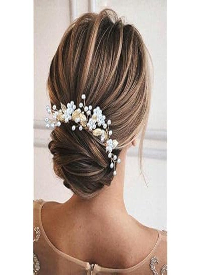 DHANABAPA Pearl Hair Accessories Crystal Beaded Handmade Hair Pins For Brides Bridesmaid Hair Piece Tiara Vine For Hair Decoration, Vintage Floral Design, Perfect for Brides, Bridesmaids - 3 Pcs, Gold. - Image 5