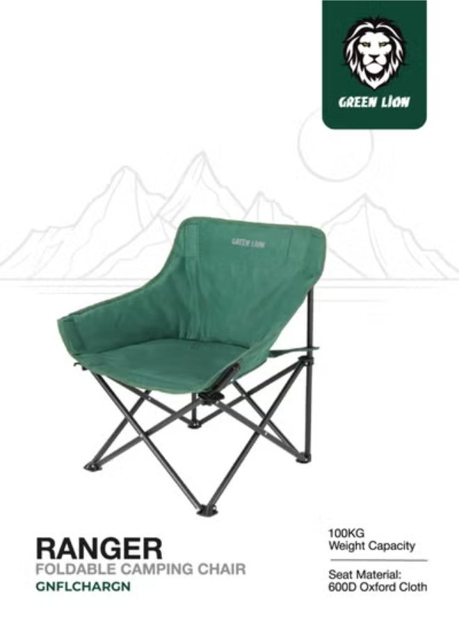 GREEN LION Ranger Foldable Camping Friendly Chair with Side Storage Bag / Steel Frame Material / 600D Oxford Cloth Seat Material / Non-Slip Base / Carry Handle / X-Structure Frame / Lightweight Design - Green - Image 1