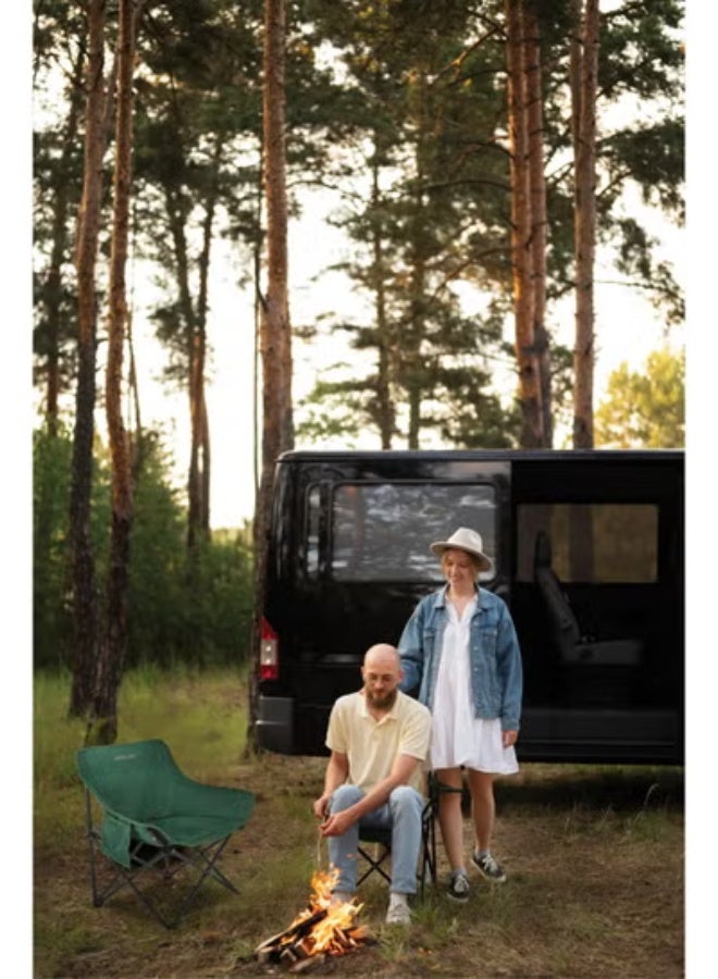 GREEN LION Ranger Foldable Camping Friendly Chair with Side Storage Bag / Steel Frame Material / 600D Oxford Cloth Seat Material / Non-Slip Base / Carry Handle / X-Structure Frame / Lightweight Design - Green - Image 4