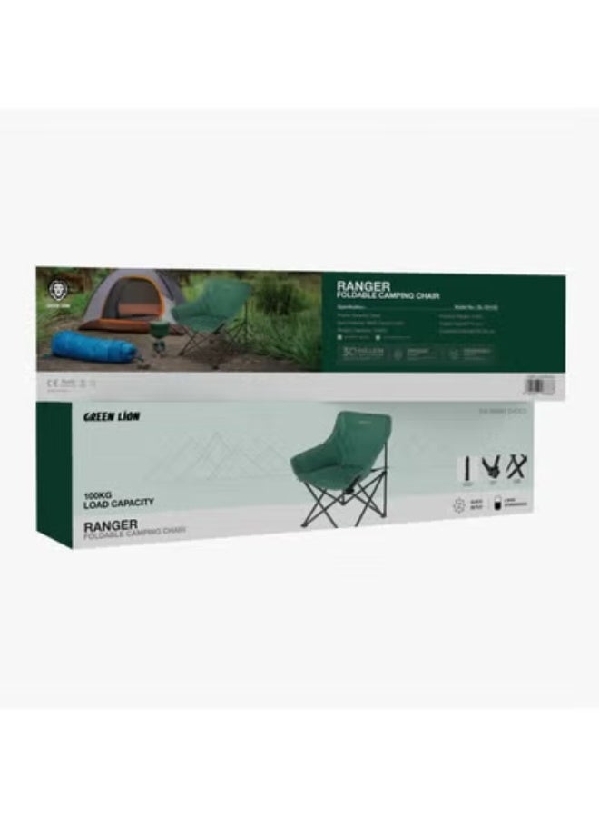 GREEN LION Ranger Foldable Camping Friendly Chair with Side Storage Bag / Steel Frame Material / 600D Oxford Cloth Seat Material / Non-Slip Base / Carry Handle / X-Structure Frame / Lightweight Design - Green - Image 5
