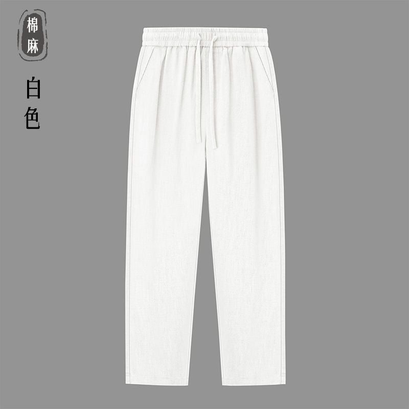 Summer Linen Cotton Mens Casual Pants Quality-White [Last Day]]