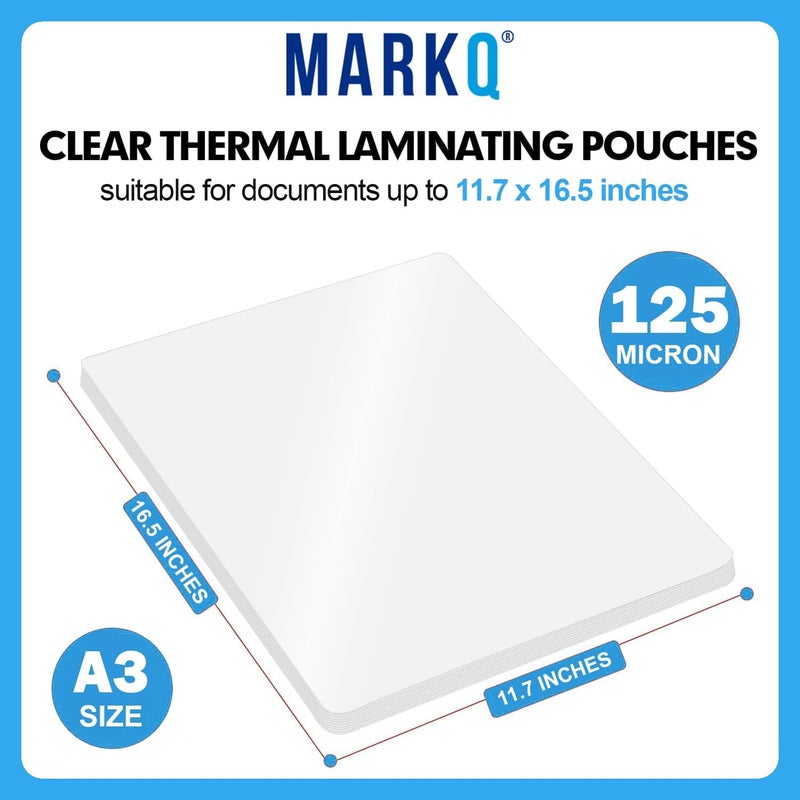 MARKQ Laminating Pouches A3 (297 x 420 mm), 125 Micron Thickness | 100 Sheets Durable Glossy Finish for Professional Document Protection, Certificates & Important Documents, Pack of 100 Sheets - Image 3