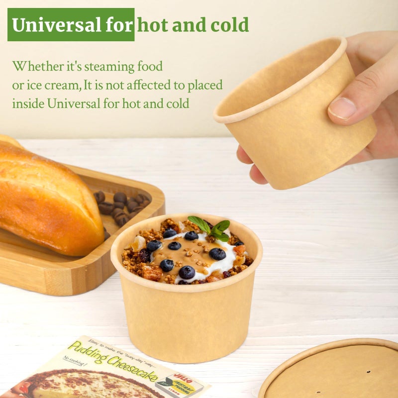 Giwrmu 12 oz 25 Pack Paper Soup Cups with Lids  Compostable Soup Containers  Disposable Paper Cups with Vented Lids for Microwave  Refrigerator  On-the-Go  Ice Cream  Hot Soup  Fruits with PLA Lined - Image 5