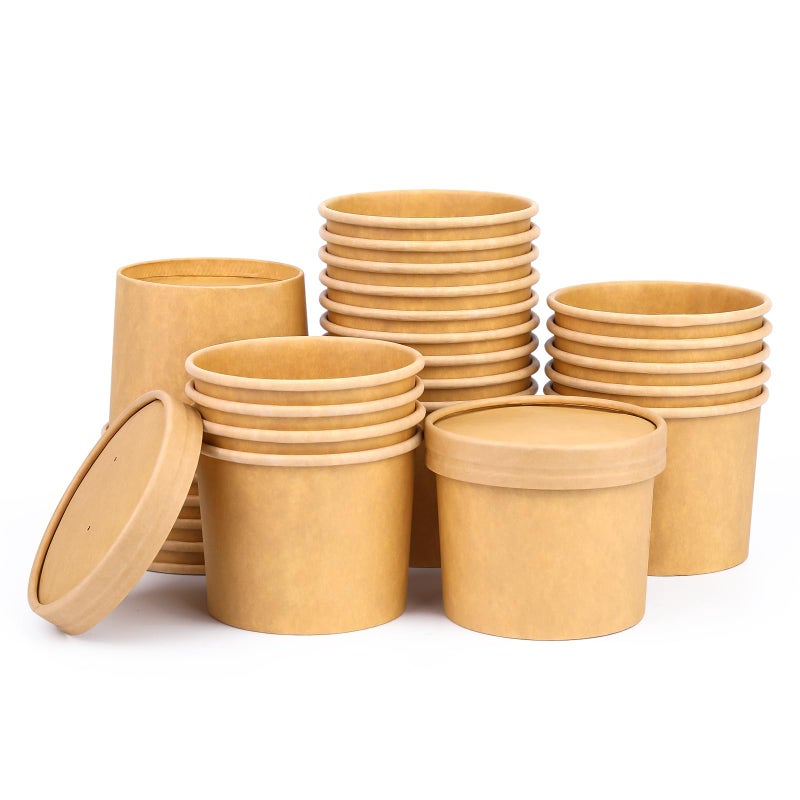 Giwrmu 12 oz 25 Pack Paper Soup Cups with Lids  Compostable Soup Containers  Disposable Paper Cups with Vented Lids for Microwave  Refrigerator  On-the-Go  Ice Cream  Hot Soup  Fruits with PLA Lined - Image 1