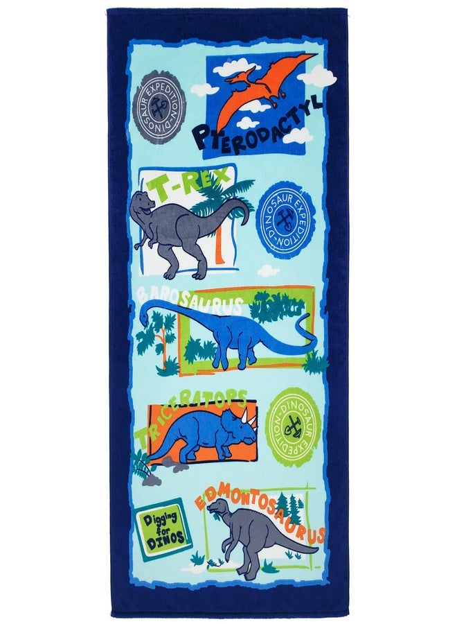 Softerry - Dinosaurs Beach Towel 28 x 51 inches 100% Cotton - T-Rex Soft and Colorful Towel for Kids (Digging for Dinos, 1 Towel 28" x 51") - Image 1