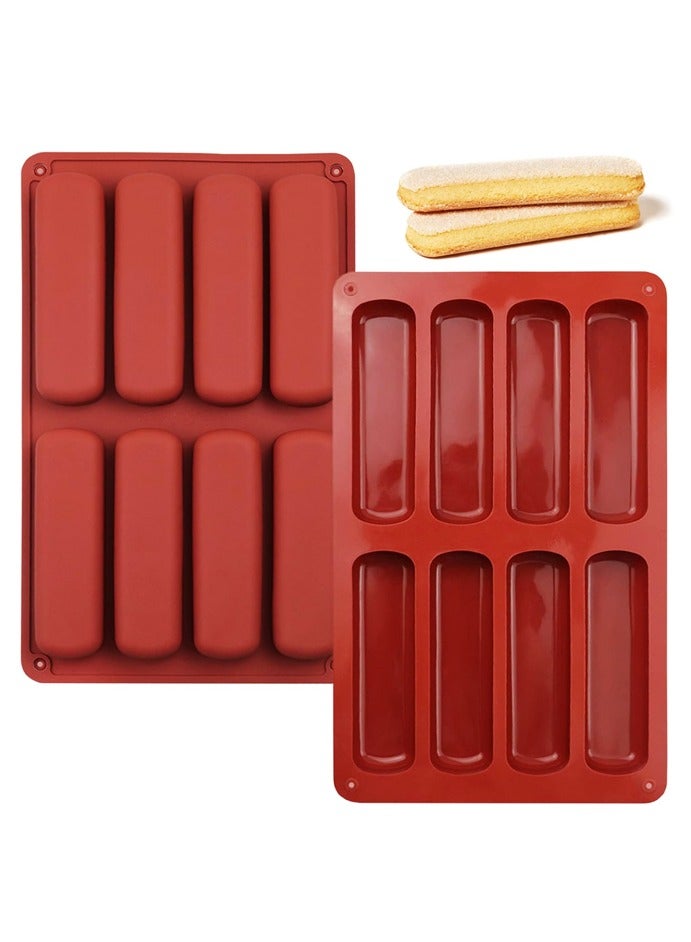 2 PCS Finger Biscuit Silicone Mould, 8 Cavities Cereal Bars Baking Mould, Non-stick Chocolate Bar Mold, for Cnady, Eclair, Bread, Muffin - Image 1