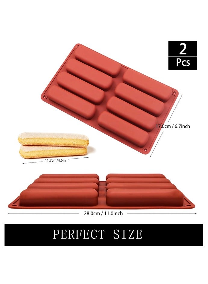 2 PCS Finger Biscuit Silicone Mould, 8 Cavities Cereal Bars Baking Mould, Non-stick Chocolate Bar Mold, for Cnady, Eclair, Bread, Muffin - Image 2