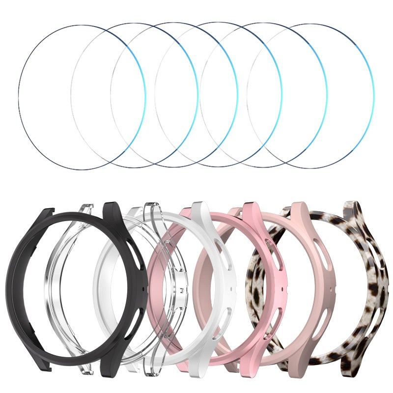 HASDON [6+6Pack Screen Protector Case for Samsung Galaxy FE/Galaxy Watch 5/Galaxy Watch 4 40mm, Bubble Free Tempered Glass Film + Waterproof Hard PC Bumper No Water Collected Protective Cover - Image 1